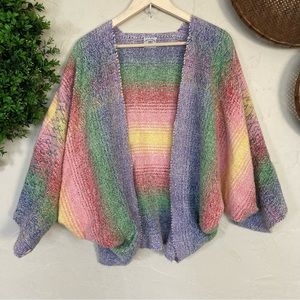 Woven Wool Unique Oversized Wrap Open Front Cardigan Artsy rainbow